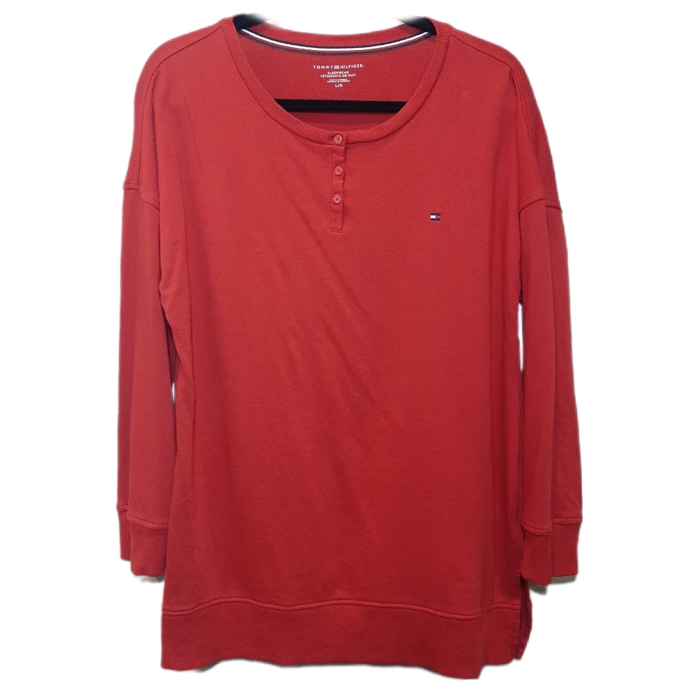 Tommy Hilfiger Sleepwear Henley Top Long Sleeve Pajama Primary Red Slouchy